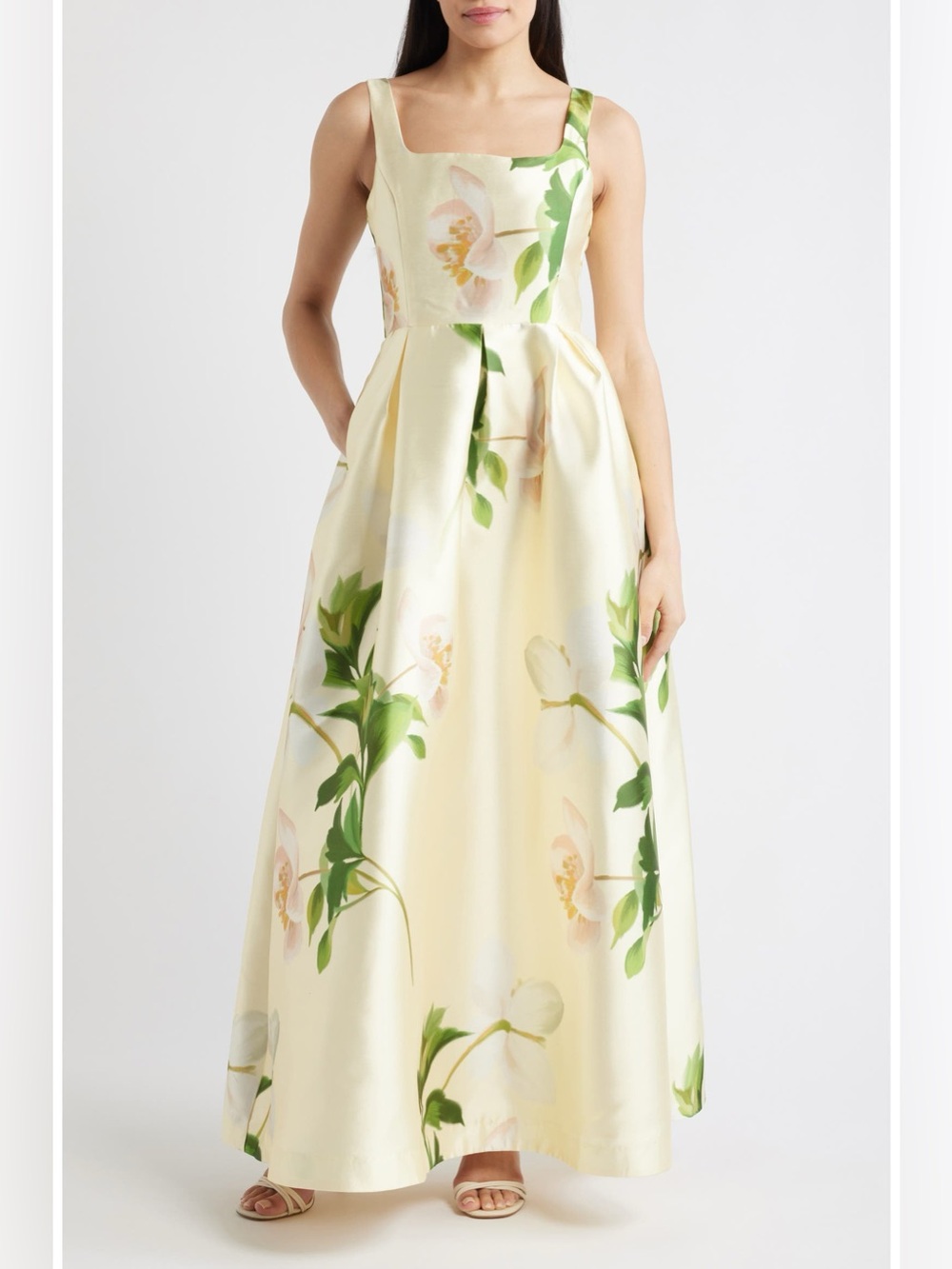 NEW JULIA JORDAN Floral Mikado Fit & Flare Gown In Yellow Multi Size 8
